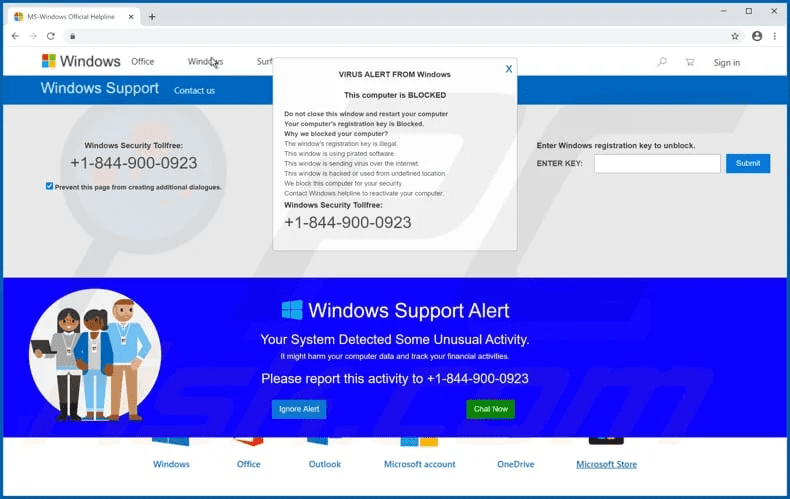Example of Microsoft Scammer Pop-Up